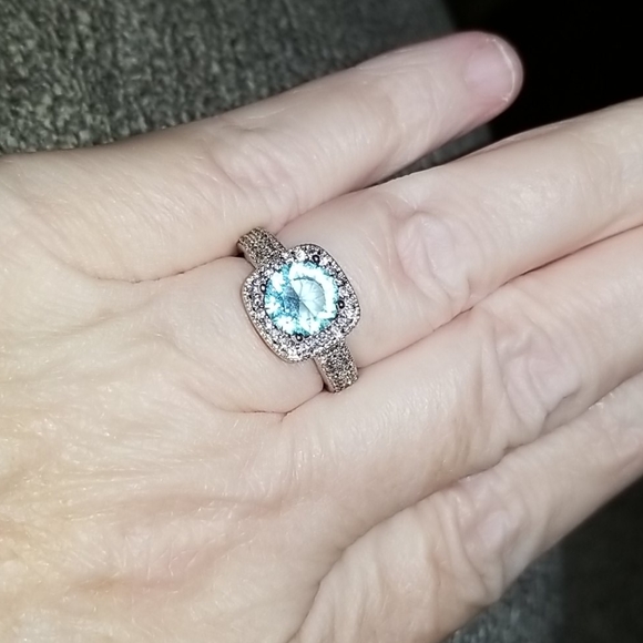 14K WGold Overlay Sky Blue Topaz, Sapphire Ring - Picture 9 of 12